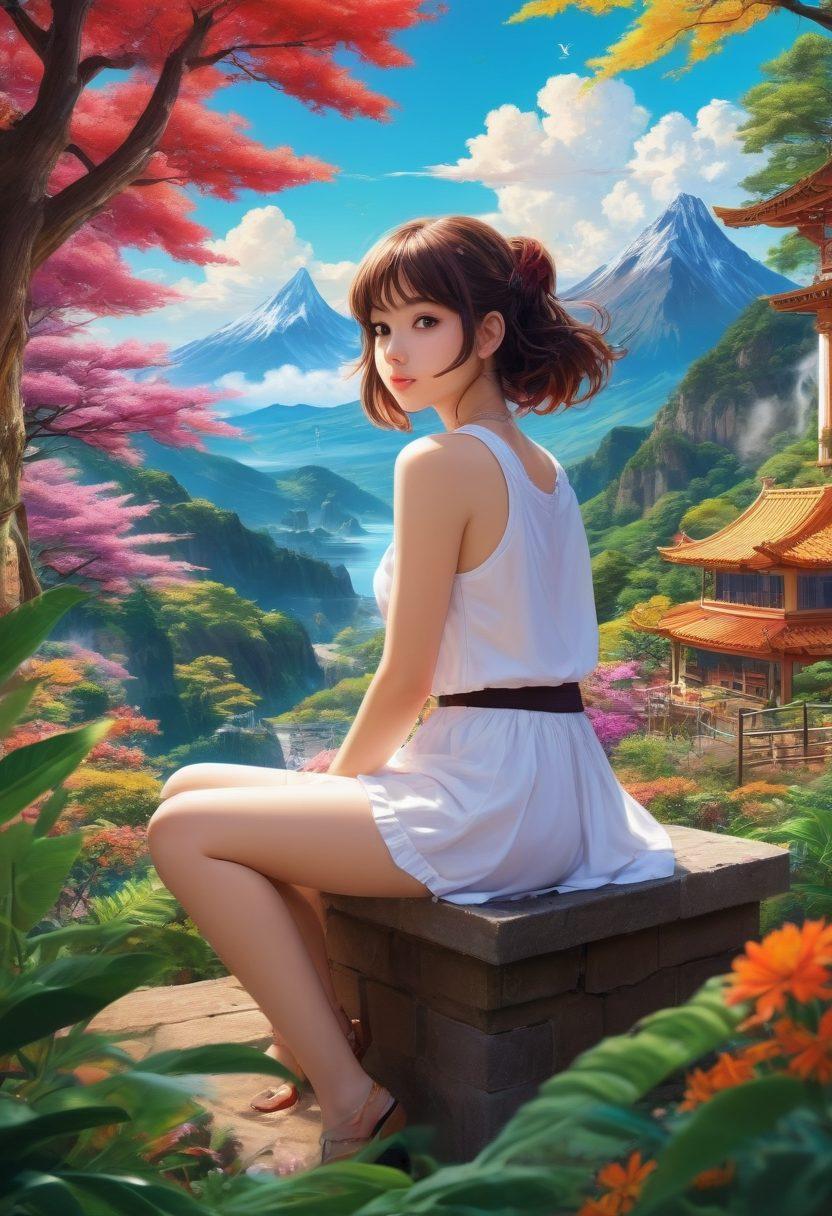 A vibrant and colorful collage showcasing various styles of adult anime characters in a playful and dynamic setting. Include elements of interactive content, such as a digital tablet displaying anime scenes, surrounded by captivating backgrounds of fantastical landscapes. Incorporate a mix of whimsical and sensual elements that represent the diversity of hentai culture. Emphasize a balance between artistry and allure. vibrant colors. super-realistic. 3D.